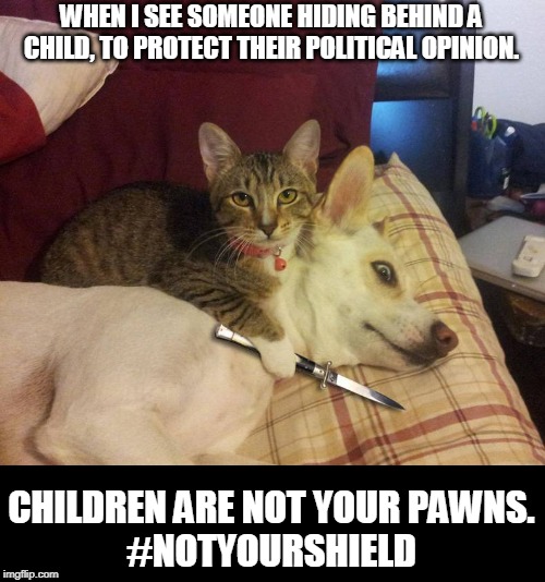The ecofascists hide behind Greta. | WHEN I SEE SOMEONE HIDING BEHIND A CHILD, TO PROTECT THEIR POLITICAL OPINION. CHILDREN ARE NOT YOUR PAWNS.
#NOTYOURSHIELD | image tagged in dog hostage | made w/ Imgflip meme maker