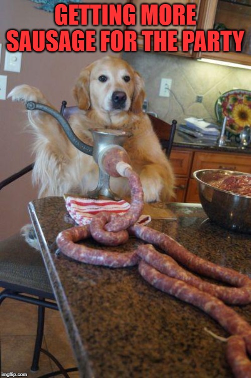 dog sausages | GETTING MORE SAUSAGE FOR THE PARTY | image tagged in dog sausages | made w/ Imgflip meme maker