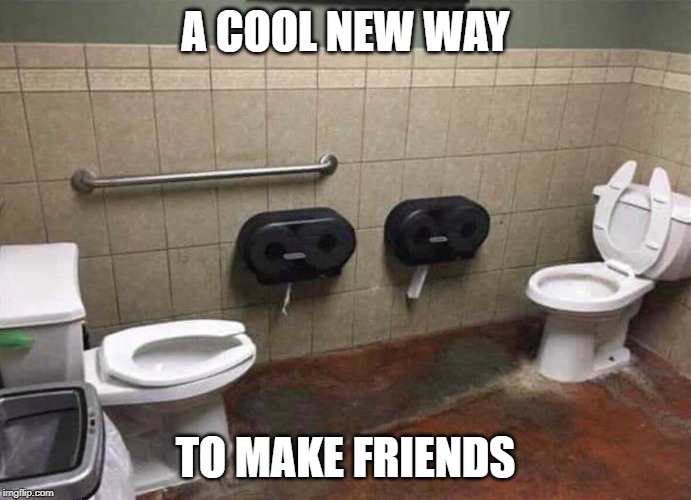 Toilet Buddies | A COOL NEW WAY; TO MAKE FRIENDS | image tagged in toilet,toilet humor,toilets,inappropriate,lol,nsfw | made w/ Imgflip meme maker