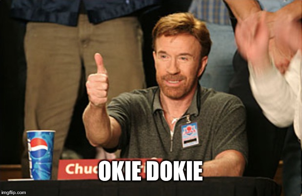 Chuck Norris Approves Meme | OKIE DOKIE | image tagged in memes,chuck norris approves,chuck norris | made w/ Imgflip meme maker