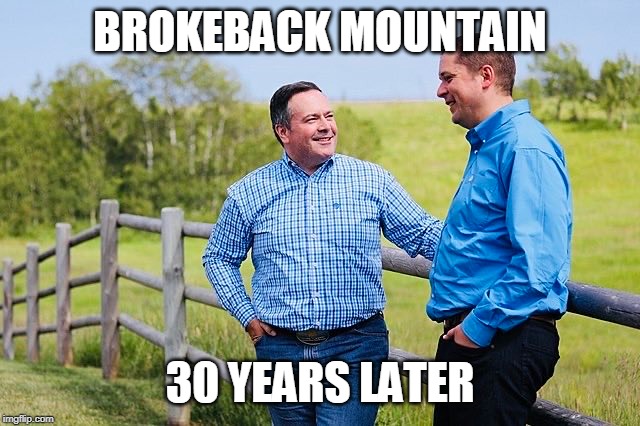 Brokeback Mountain Reunion | BROKEBACK MOUNTAIN; 30 YEARS LATER | image tagged in andrew scheer,jason kenny,tories | made w/ Imgflip meme maker