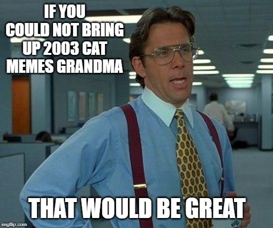 That Would Be Great Meme | IF YOU COULD NOT BRING UP 2003 CAT MEMES GRANDMA; THAT WOULD BE GREAT | image tagged in memes,that would be great | made w/ Imgflip meme maker