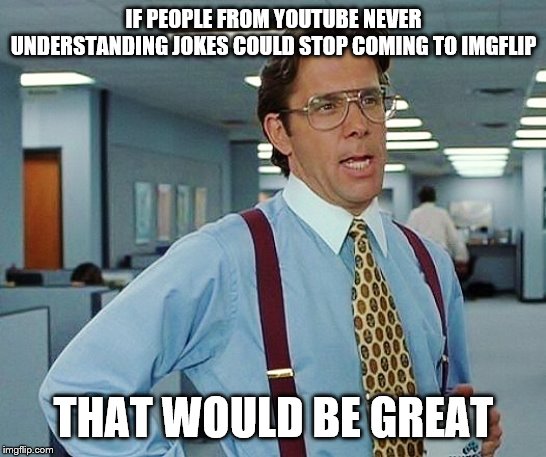 That'd Be Great | IF PEOPLE FROM YOUTUBE NEVER UNDERSTANDING JOKES COULD STOP COMING TO IMGFLIP THAT WOULD BE GREAT | image tagged in that'd be great | made w/ Imgflip meme maker
