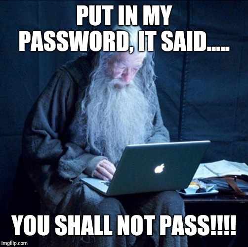 Computer Gandalf | PUT IN MY PASSWORD, IT SAID..... YOU SHALL NOT PASS!!!! | image tagged in computer gandalf | made w/ Imgflip meme maker