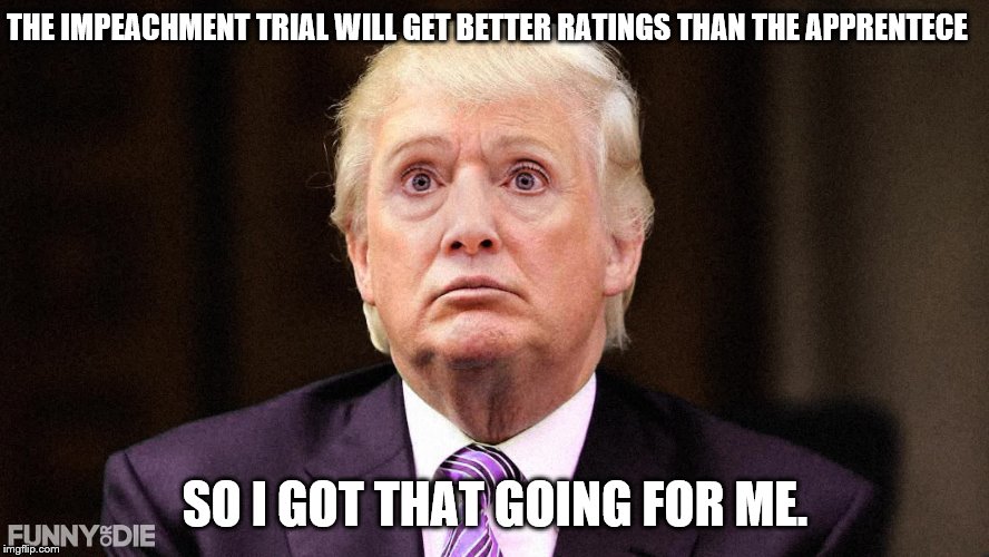 Trump sucks | THE IMPEACHMENT TRIAL WILL GET BETTER RATINGS THAN THE APPRENTECE; SO I GOT THAT GOING FOR ME. | image tagged in maga sucks | made w/ Imgflip meme maker
