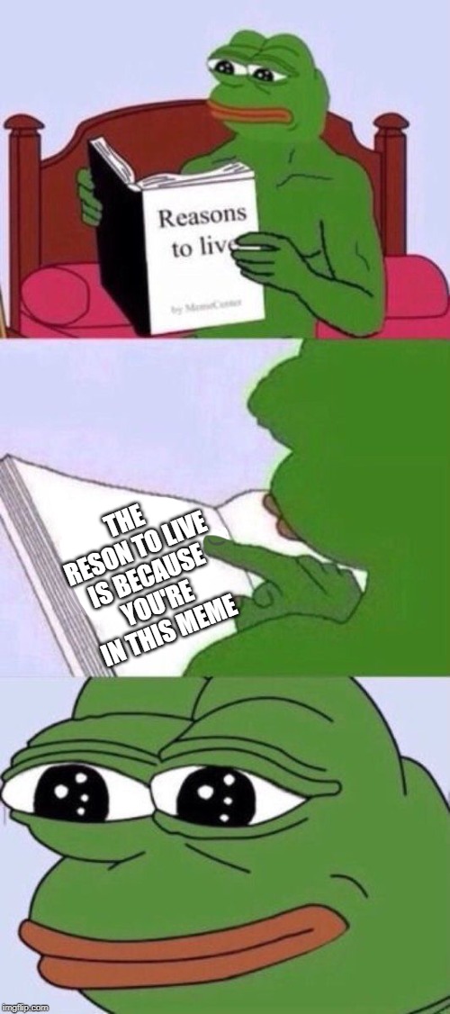 reason to live | THE RESON TO LIVE IS BECAUSE YOU'RE IN THIS MEME | image tagged in memes,reasons to live | made w/ Imgflip meme maker