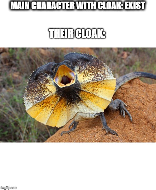 MAIN CHARACTER WITH CLOAK: EXIST; THEIR CLOAK: | made w/ Imgflip meme maker