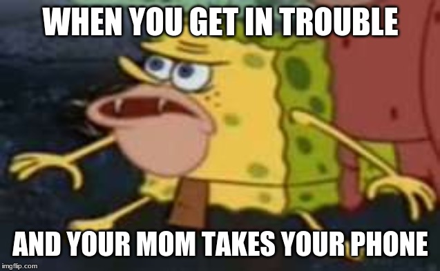 Spongegar Meme | WHEN YOU GET IN TROUBLE; AND YOUR MOM TAKES YOUR PHONE | image tagged in memes,spongegar | made w/ Imgflip meme maker
