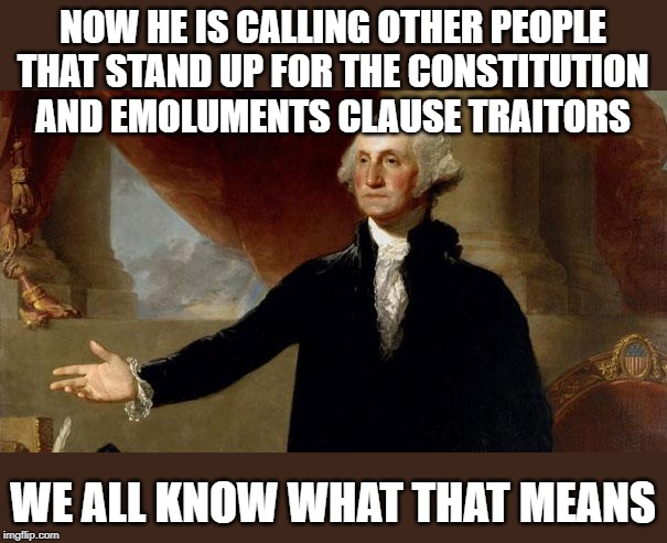 Accuse others of that which you are guilty | NOW HE IS CALLING OTHER PEOPLE THAT STAND UP FOR THE CONSTITUTION AND EMOLUMENTS CLAUSE TRAITORS; WE ALL KNOW WHAT THAT MEANS | image tagged in george washington,memes,politics,impeach trump,maga | made w/ Imgflip meme maker