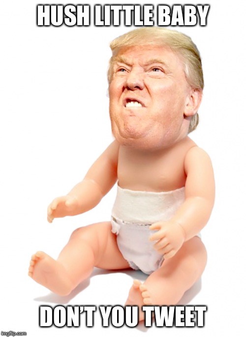 Hush Little Trumpy | HUSH LITTLE BABY; DON’T YOU TWEET | image tagged in donald trump,baby,crying baby,donald trump crying | made w/ Imgflip meme maker