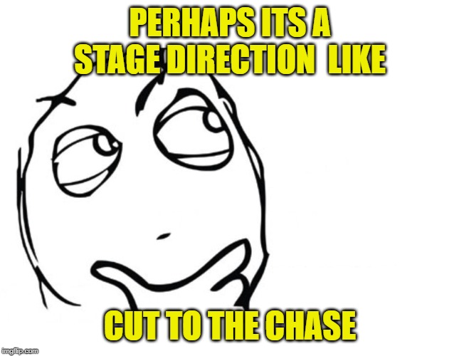 hmmm | PERHAPS ITS A STAGE DIRECTION  LIKE CUT TO THE CHASE | image tagged in hmmm | made w/ Imgflip meme maker