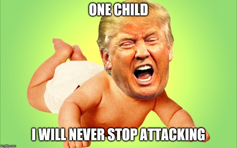 Baby Trump | ONE CHILD; I WILL NEVER STOP ATTACKING | image tagged in baby trump | made w/ Imgflip meme maker