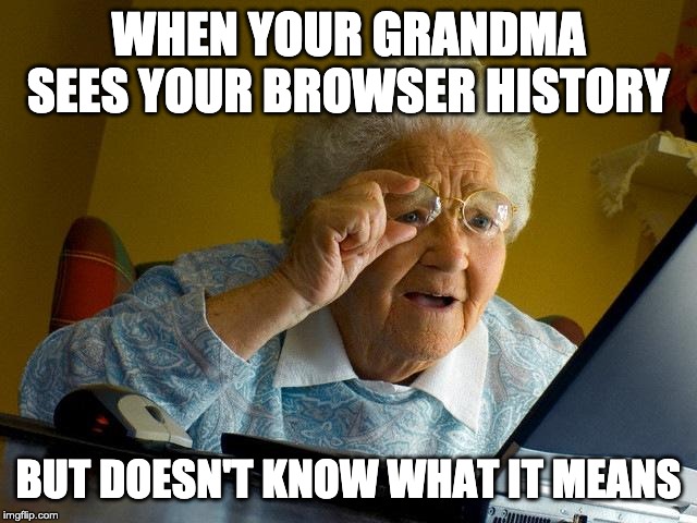 WHEN YOUR GRANDMA SEES YOUR BROWSER HISTORY BUT DOESN'T KNOW WHAT IT MEANS | image tagged in memes,grandma finds the internet | made w/ Imgflip meme maker