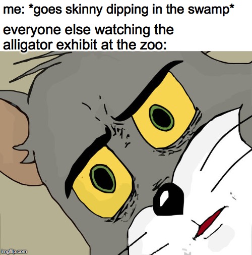Unsettled Tom | me: *goes skinny dipping in the swamp*; everyone else watching the alligator exhibit at the zoo: | image tagged in memes,unsettled tom | made w/ Imgflip meme maker