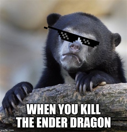 Confession Bear Meme | WHEN YOU KILL THE ENDER DRAGON | image tagged in memes,confession bear | made w/ Imgflip meme maker