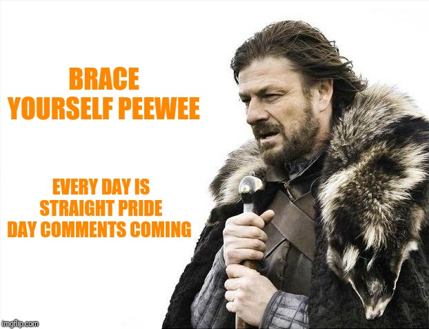 Brace Yourselves X is Coming Meme | BRACE YOURSELF PEEWEE EVERY DAY IS STRAIGHT PRIDE DAY COMMENTS COMING | image tagged in memes,brace yourselves x is coming | made w/ Imgflip meme maker