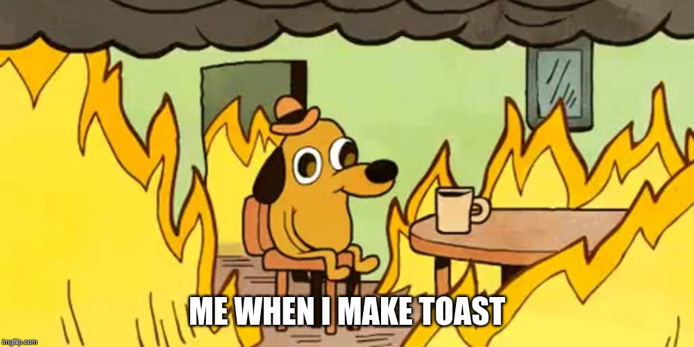 Dog on fire | ME WHEN I MAKE TOAST | image tagged in dog on fire | made w/ Imgflip meme maker