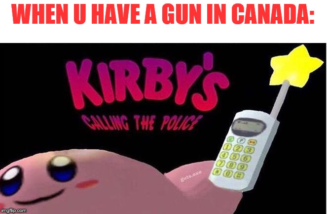 Canada Kirby Calling the Police | WHEN U HAVE A GUN IN CANADA: | image tagged in kirby's calling the police,canada | made w/ Imgflip meme maker