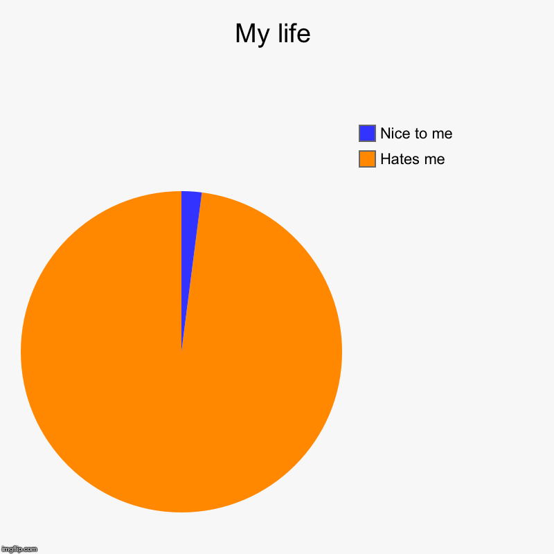 My life | Hates me, Nice to me | image tagged in charts,pie charts | made w/ Imgflip chart maker