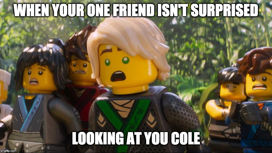 Ninjago Shocked | WHEN YOUR ONE FRIEND ISN'T SURPRISED; LOOKING AT YOU COLE | image tagged in ninjago shocked | made w/ Imgflip meme maker