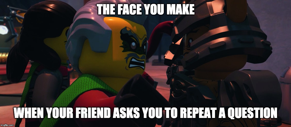 ninjago Krux and Blunk | THE FACE YOU MAKE; WHEN YOUR FRIEND ASKS YOU TO REPEAT A QUESTION | image tagged in ninjago krux and blunk | made w/ Imgflip meme maker