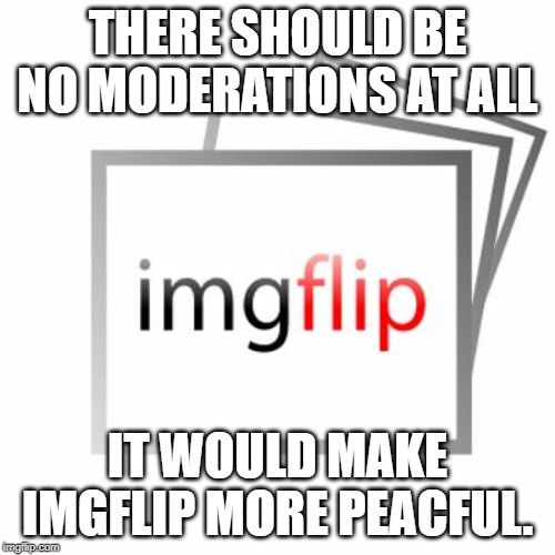 Imgflip | THERE SHOULD BE NO MODERATIONS AT ALL; IT WOULD MAKE IMGFLIP MORE PEACFUL. | image tagged in imgflip | made w/ Imgflip meme maker