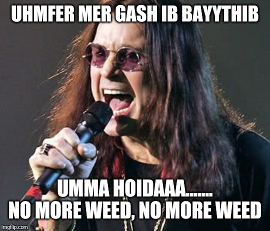 Ozzy singing | UHMFER MER GASH IB BAYYTHIB UMMA HOIDAAA....... NO MORE WEED, NO MORE WEED | image tagged in ozzy singing | made w/ Imgflip meme maker