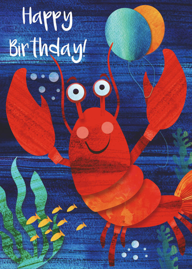 High Quality Cute Lobster Happy Birthday Card Blank Meme Template