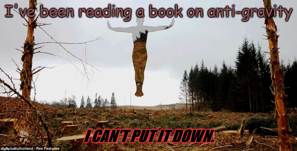 floating in midair | I've been reading a book on anti-gravity; I CAN'T PUT IT DOWN. | image tagged in floating in midair | made w/ Imgflip meme maker