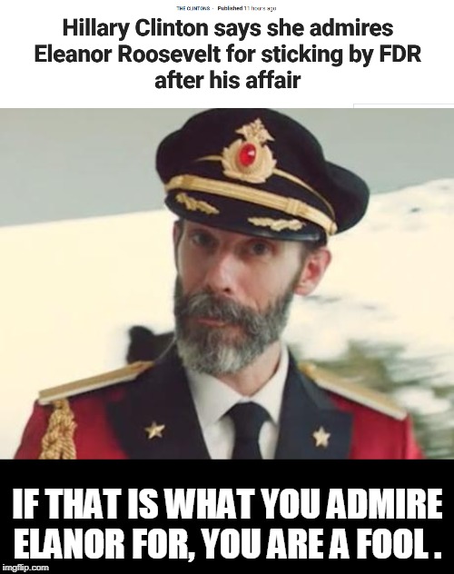 Elanor did more than that | IF THAT IS WHAT YOU ADMIRE ELANOR FOR, YOU ARE A FOOL . | image tagged in captain obvious,politics | made w/ Imgflip meme maker