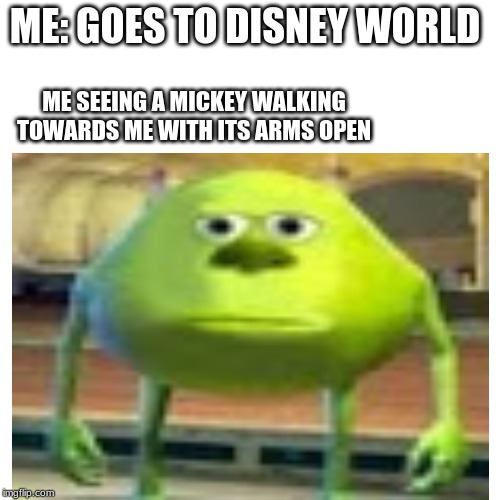 ME: GOES TO DISNEY WORLD; ME SEEING A MICKEY WALKING TOWARDS ME WITH ITS ARMS OPEN | image tagged in memes | made w/ Imgflip meme maker
