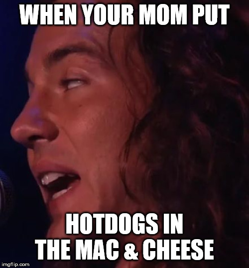 WHEN YOUR MOM PUT; HOTDOGS IN THE MAC & CHEESE | image tagged in bands | made w/ Imgflip meme maker