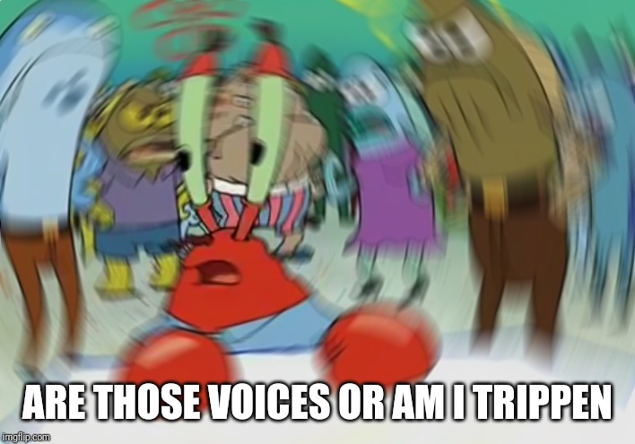 Mr Krabs Blur Meme | ARE THOSE VOICES OR AM I TRIPPEN | image tagged in memes,mr krabs blur meme | made w/ Imgflip meme maker