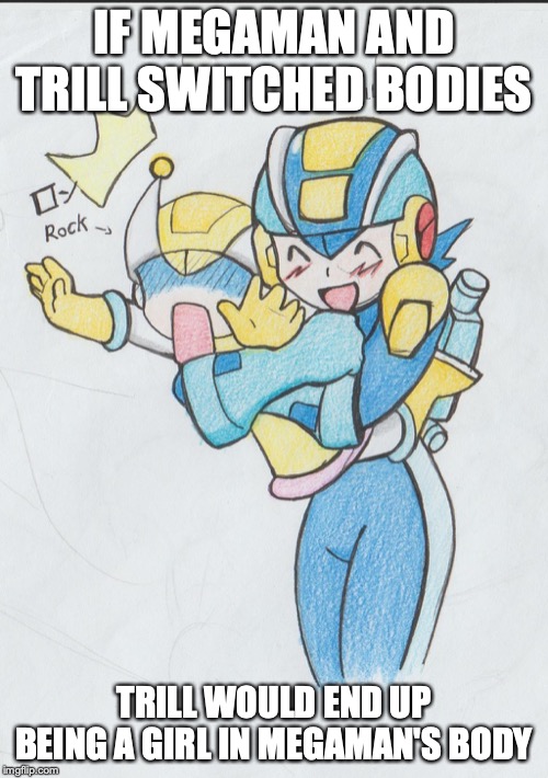 Megaman and Trill Switching Bodies | IF MEGAMAN AND TRILL SWITCHED BODIES; TRILL WOULD END UP BEING A GIRL IN MEGAMAN'S BODY | image tagged in megaman nt warrior,megaman,memes,trill | made w/ Imgflip meme maker