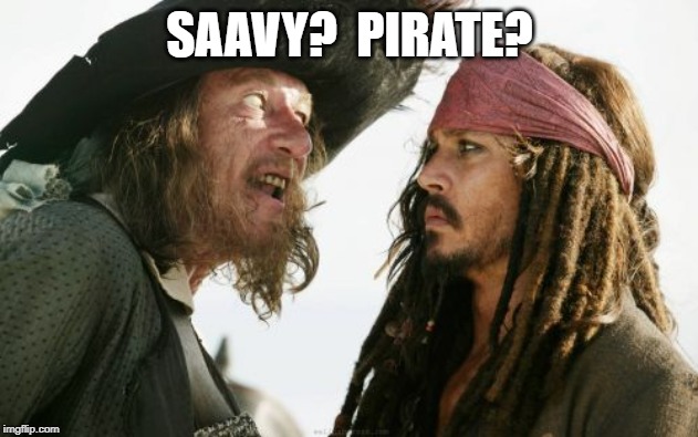 Barbosa And Sparrow Meme | SAAVY?  PIRATE? | image tagged in memes,barbosa and sparrow | made w/ Imgflip meme maker