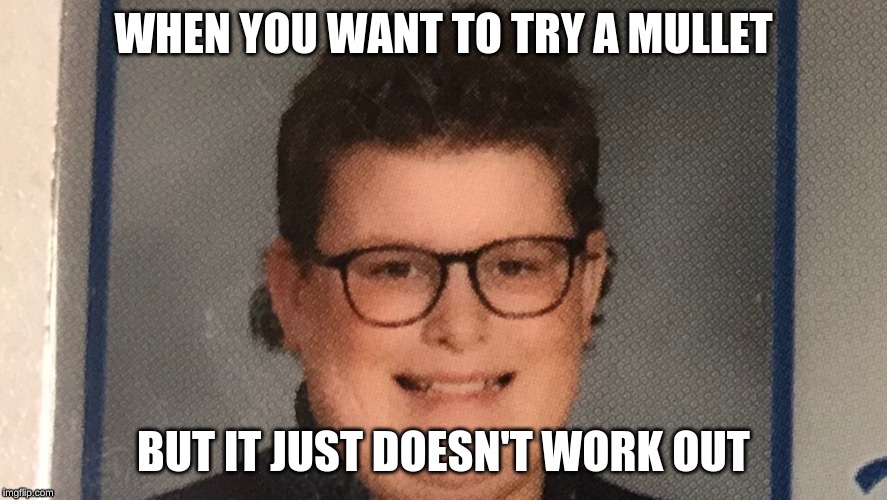 WHEN YOU WANT TO TRY A MULLET; BUT IT JUST DOESN'T WORK OUT | image tagged in funny,memes | made w/ Imgflip meme maker