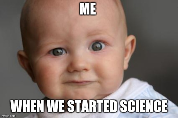 Confused Baby | ME; WHEN WE STARTED SCIENCE | image tagged in confused baby | made w/ Imgflip meme maker