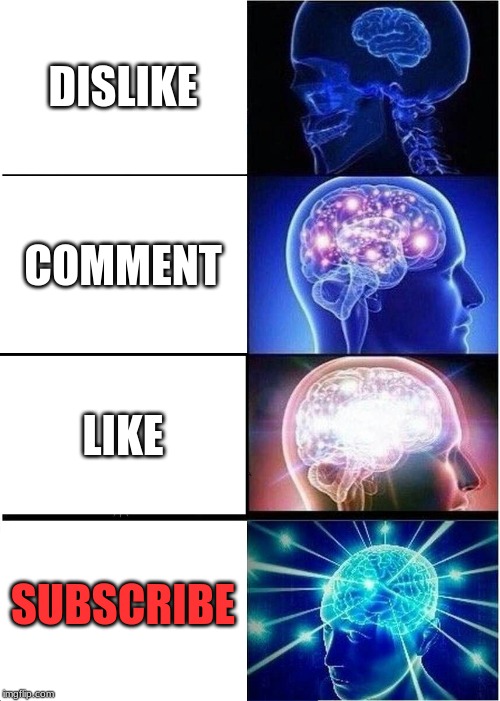 Expanding Brain | DISLIKE; COMMENT; LIKE; SUBSCRIBE | image tagged in memes,expanding brain | made w/ Imgflip meme maker