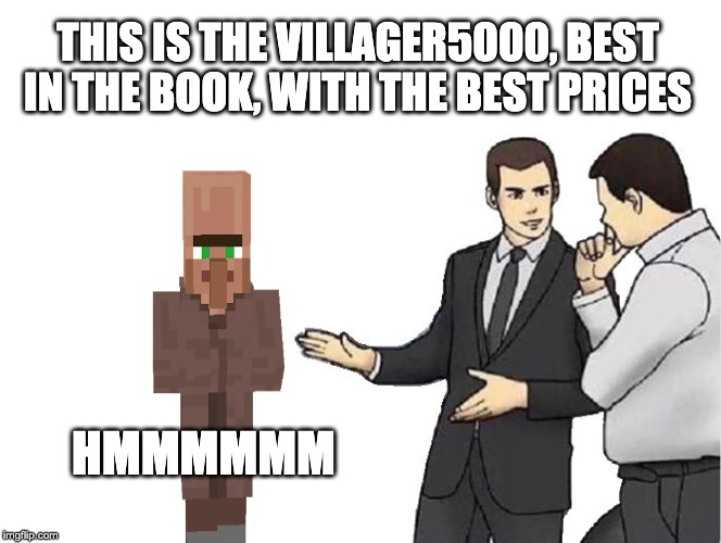 Car Salesman Slaps Hood | THIS IS THE VILLAGER5000, BEST IN THE BOOK, WITH THE BEST PRICES; HMMMMMM | image tagged in memes,car salesman slaps hood | made w/ Imgflip meme maker