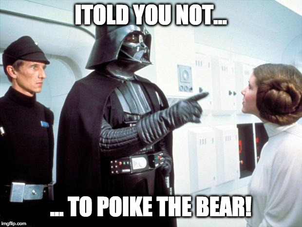 Darth Vader | ITOLD YOU NOT... ... TO POIKE THE BEAR! | image tagged in darth vader | made w/ Imgflip meme maker