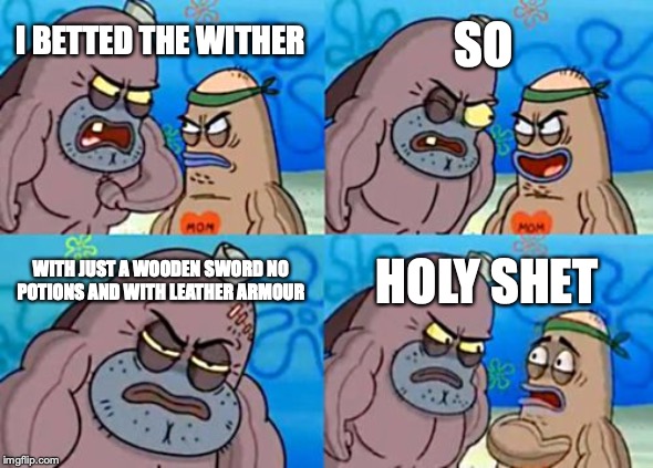 How Tough Are You | SO; I BETTED THE WITHER; WITH JUST A WOODEN SWORD NO POTIONS AND WITH LEATHER ARMOUR; HOLY SHET | image tagged in memes,how tough are you | made w/ Imgflip meme maker