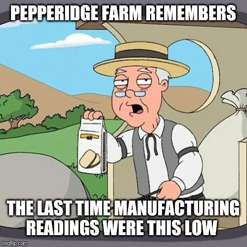 It was the result of Republican administration policies then too | PEPPERIDGE FARM REMEMBERS; THE LAST TIME MANUFACTURING READINGS WERE THIS LOW | image tagged in memes,pepperidge farm remembers | made w/ Imgflip meme maker