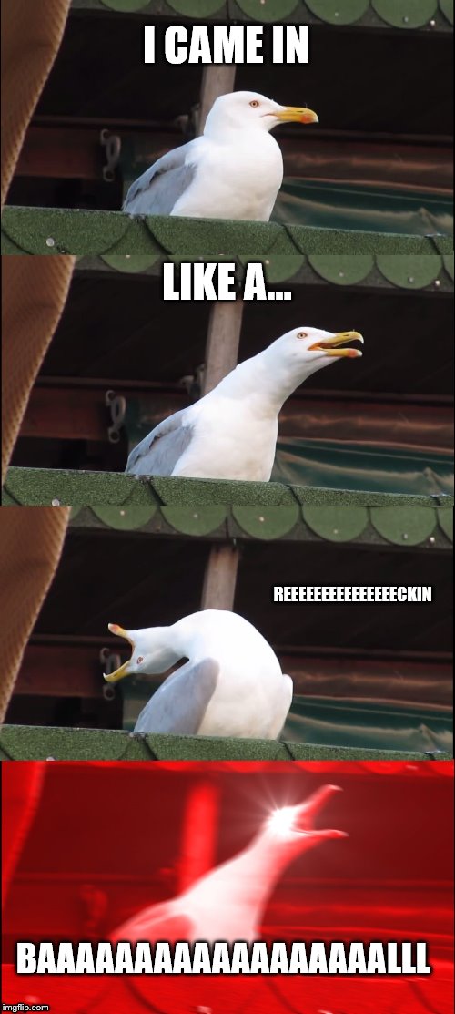 Inhaling Seagull | I CAME IN; LIKE A... REEEEEEEEEEEEEEECKIN; BAAAAAAAAAAAAAAAAAALLL | image tagged in memes,inhaling seagull | made w/ Imgflip meme maker