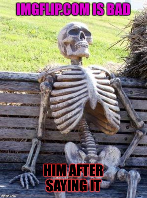 Waiting Skeleton | IMGFLIP.COM IS BAD; HIM AFTER SAYING IT | image tagged in memes,waiting skeleton | made w/ Imgflip meme maker