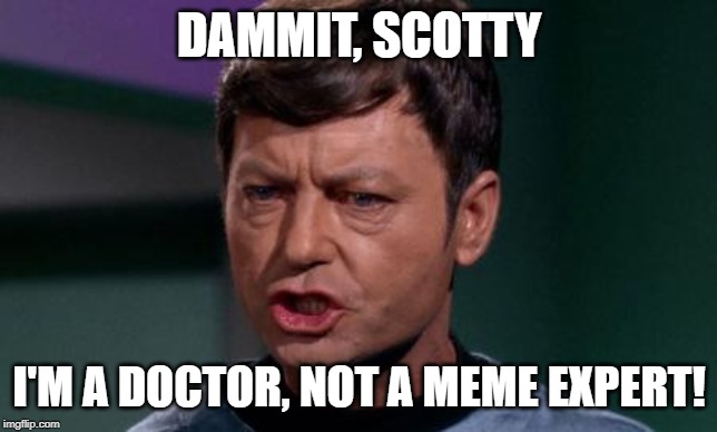 Dammit Jim | DAMMIT, SCOTTY I'M A DOCTOR, NOT A MEME EXPERT! | image tagged in dammit jim | made w/ Imgflip meme maker
