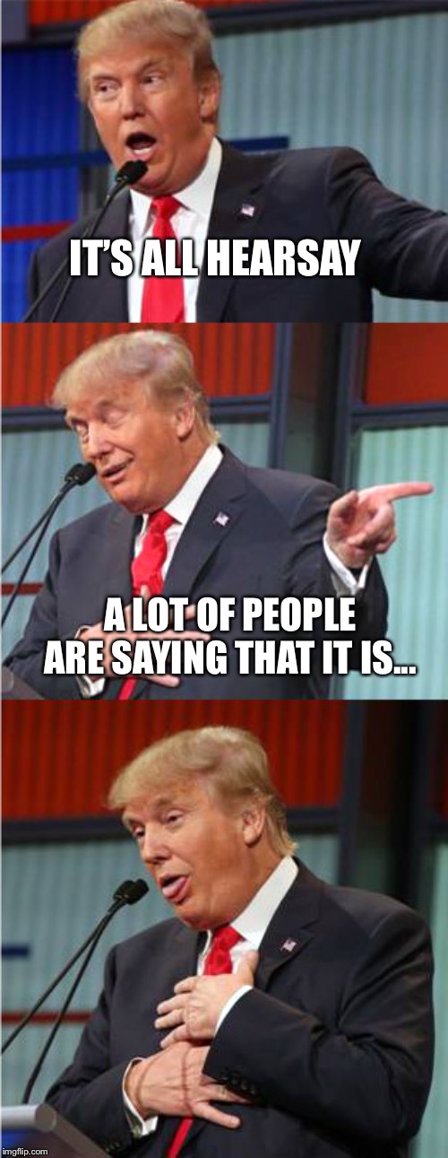 Bad Pun Trump | IT’S ALL HEARSAY; A LOT OF PEOPLE ARE SAYING THAT IT IS... | image tagged in bad pun trump | made w/ Imgflip meme maker