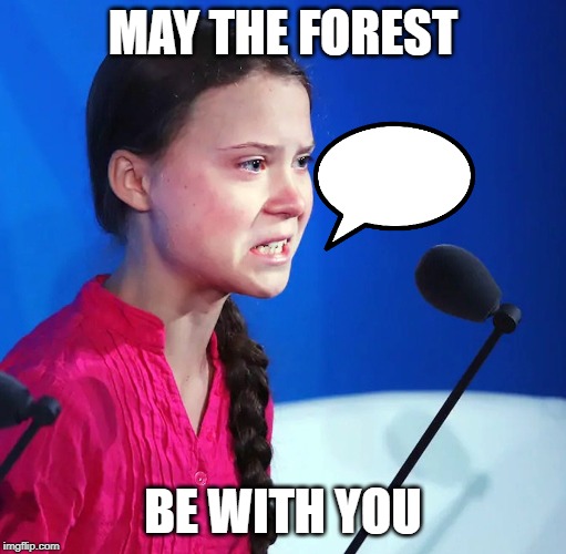 Ecofascist Greta Thunberg | MAY THE FOREST; BE WITH YOU | image tagged in ecofascist greta thunberg | made w/ Imgflip meme maker