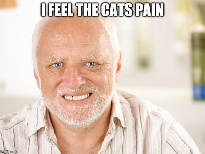 Awkward smiling old man | I FEEL THE CATS PAIN | image tagged in awkward smiling old man | made w/ Imgflip meme maker