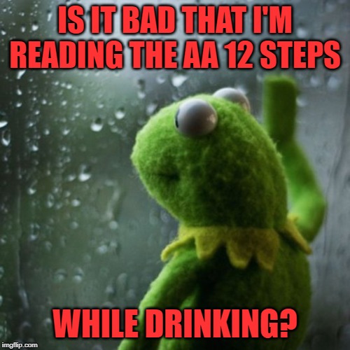 i wish this was a joke | IS IT BAD THAT I'M READING THE AA 12 STEPS; WHILE DRINKING? | image tagged in sometimes i wonder | made w/ Imgflip meme maker