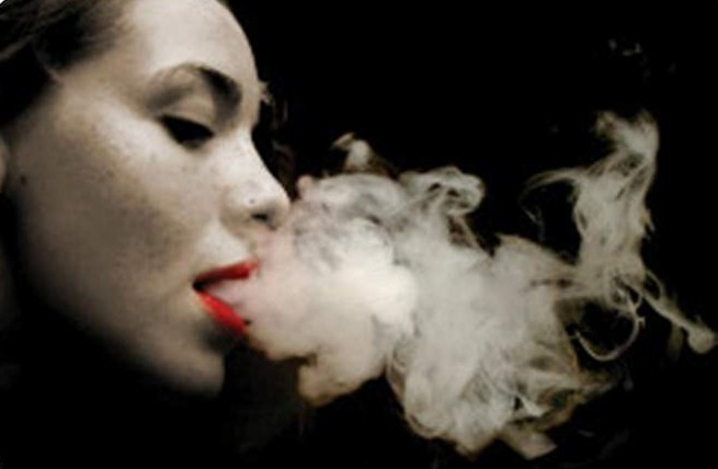 High Quality Woman Blows Smoke Blank Meme Template